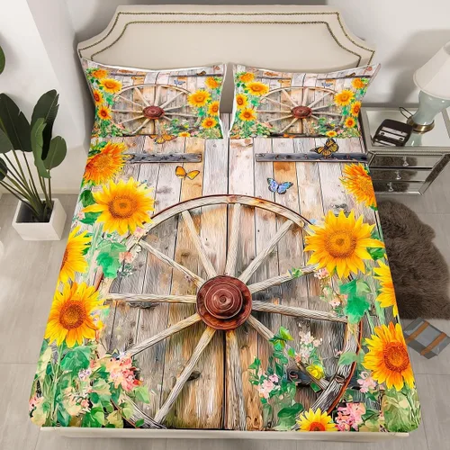 Miniatura 19 de Erosebridal Juego de ropa de cama rústica de tamaño individual, diseño de mariposa y girasol, para niños, adolescentes, adultos, retro, grunge