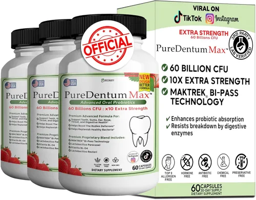 Miniatura 11 de PureDentum para la salud de las encías y los dientes y el aliento fresco, 40 mil millones de UFC Probióticos orales avanzados para el mal aliento