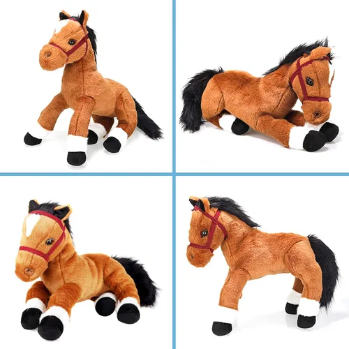 Miniatura 3 de Plushland Juguete de peluche de caballo marrón y negro suave de 14 pulgadas, regalo para bebés, niños y niñas, vacaciones, cumpleaños, Navidad