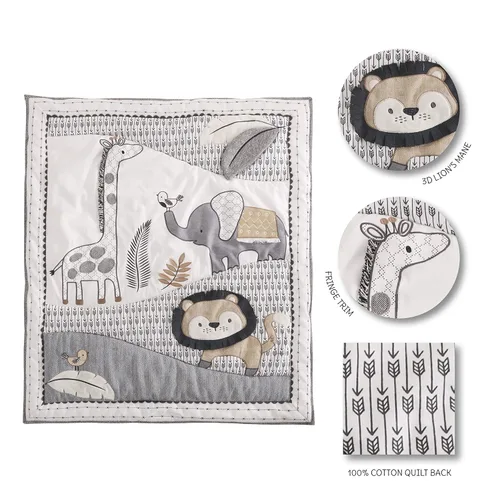Miniatura 3 de Levtex Baby - Juego de cuna Tanzania - Juego de guardería para bebé - Crema de carbón bronceado - Selva - Elefante león jirafa - Juego de 5 piezas
