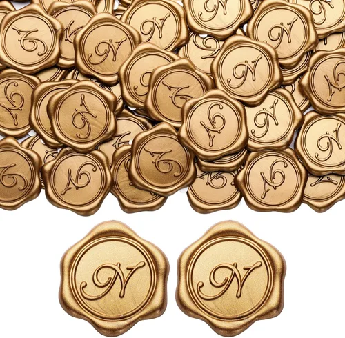 Miniatura 18 de Yoption - Pegatinas de sello de cera con letra inicial del alfabeto L, paquete de 100 unidades, autoadhesivas, estilo antiguo dorado, para sobres