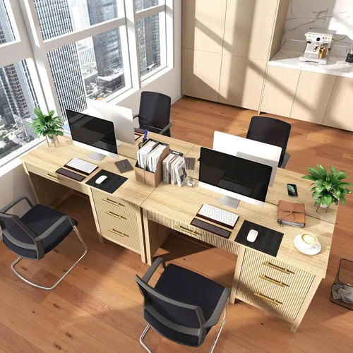 Miniatura 8 de Escritorio ejecutivo moderno con cajones: escritorios de oficina en casa de roble de 54 pulgadas con cajón de archivos, escritorio de madera