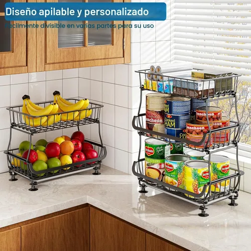 Miniatura 8 de OKZEST Organizador de piso de despensa rodante de 3 niveles y carrito de almacenamiento con ruedas, cestas apilables de despensa de alambre