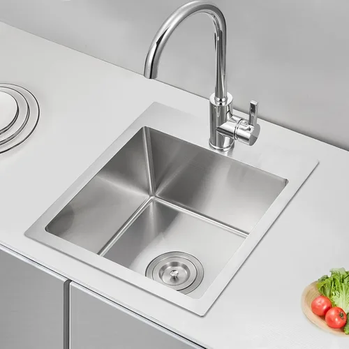 Miniatura 22 de Fregadero de barra empotrable de 13 × 15 pulgadas negro - Fregadero de cocina pequeño de montaje superior de un solo cuenco, hecho a mano de acero