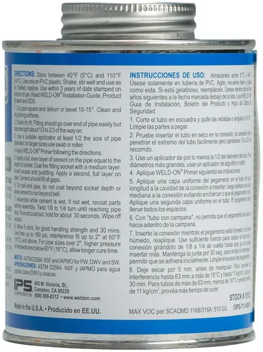 Miniatura 2 de Weld-On 10121 711 Cemento solvente de PVC de grado industrial de alta resistencia, de ajuste medio y bajo contenido de compuestos orgánicos