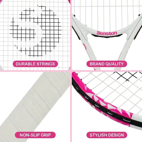 Miniatura 5 de Senston 27 inch Tennis Racket for Adults 1 Pack Tennis Racket Set Tennis Overgrip, Vibration Damper Blanco Rosa
