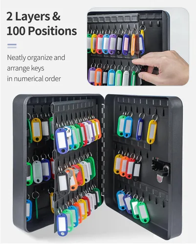 Miniatura 3 de Uniclife Gabinete de llaves de 100 posiciones con cerradura de combinación reiniciable, caja de almacenamiento de seguridad digital negra, Negro