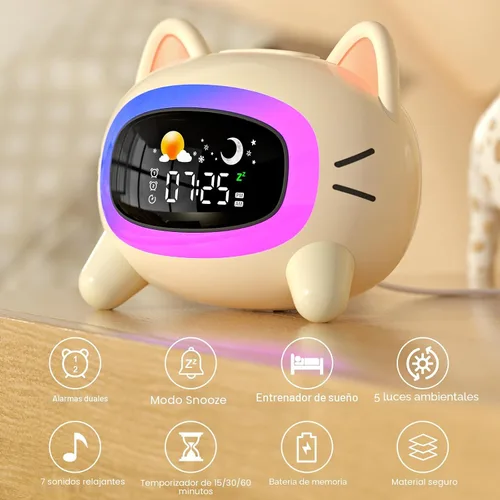 Miniatura 2 de ANALOI Reloj despertador para niños, reloj despertador Ok to Wake para niños, reloj de luz nocturna para dormitorio, reloj despertador para gatos