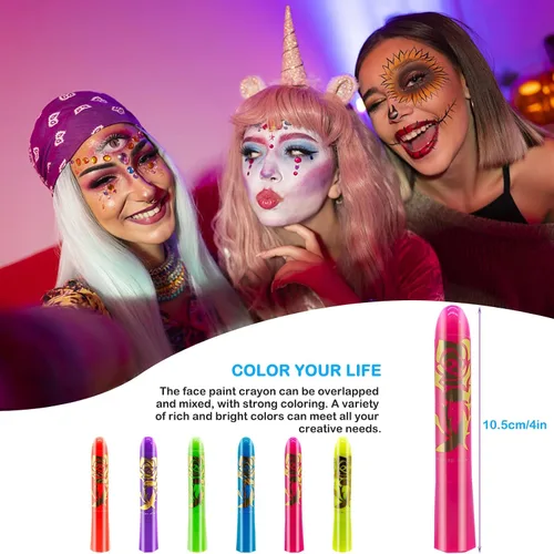 Miniatura 3 de Kit de pintura facial que brillan en la oscuridad, kit de pintura corporal bajo los rayos UV y la luz negra, maquillaje no tóxico para bailes