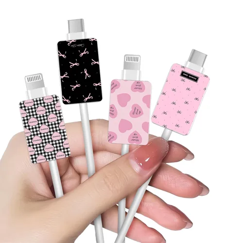 Miniatura 16 de CameCosy Juego de 4 protectores de cable de frutas para cargador de iPhone, diseño Kawaii de aguacate rosa, fresa, cereza y melocotón, protector