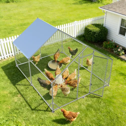Miniatura 8 de Gallinero de Metal para Exteriores, Jaula Grande Transitable para Aves de Corral, Corral para Pollos en Forma de Aguja con Cubierta Impermeable