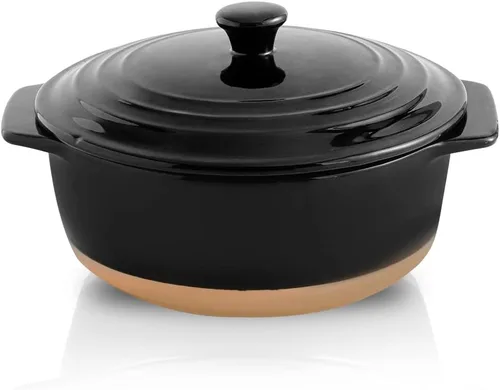 HVH Cacerola de cerámica con tapa, apta para horno, juego de cacerola redonda de 2 cuartos de galón, platos para hornear profundos para horno con