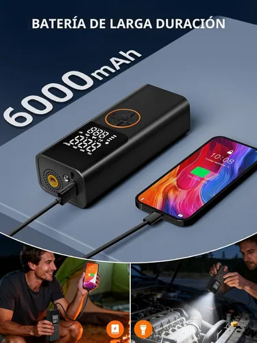 Miniatura 6 de Inflador de neumáticos, compresor de aire portátil, bomba de neumáticos inalámbrica de 150 PSI con salida USB, enchufe de coche de 12 V CC y doble