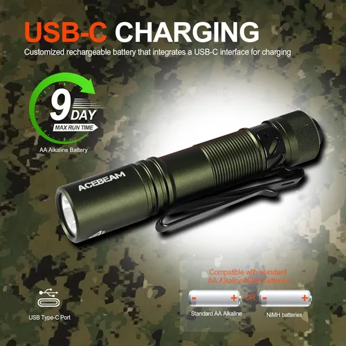 Miniatura 6 de ACEBEAM Pokelit AA linterna recargable mini con clip, linterna de bolsillo EDC de 550 lúmenes altos, linterna pequeña súper brillante, linterna LED