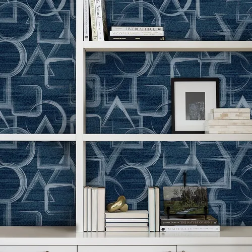 Miniatura 4 de Livelynine Papel tapiz geométrico azul para despegar y pegar, moderno, abstracto, azul marino y blanco, papel tapiz para baño, papel adhesivo azul