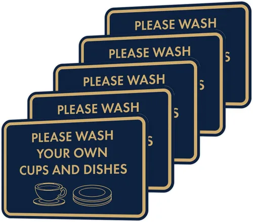 Miniatura 44 de Letrero clásico enmarcado con texto en inglés «Please Wash Your Own Cups and Dishes» (oro cepillado), pequeño