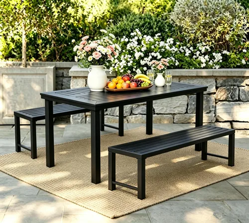 Miniatura 3 de Black Outdoor Bench, Outdoor Metal Backless Bench Set of 2, 46" Patio Garden Bench for Outdoor, All Wheather Outdoor Bench for Garden, Backyard