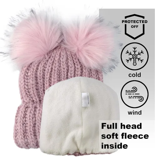 Miniatura 2 de Braxton Beanie - Gorro de lana para mujer, con 2 orejas de pompón, de punto trenzado, para invierno, para esquí al aire libre