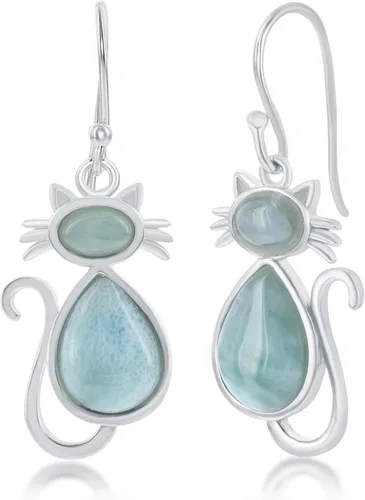Miniatura 21 de Beaux Bijoux Aretes de plata de ley azul larimar para mujer, joyería natural de larimar, diseño de animales marinos, pez de pulpo de tortuga
