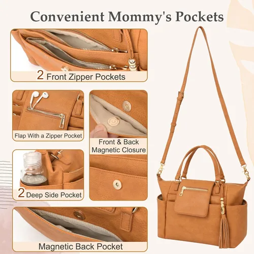 Miniatura 5 de Omanmoli Bolsa de pañales pequeña, mini bolsa de pañales, bolso cruzado de cuero con 12 bolsas de pañales para mujeres y niñas, correa cruzada, 2