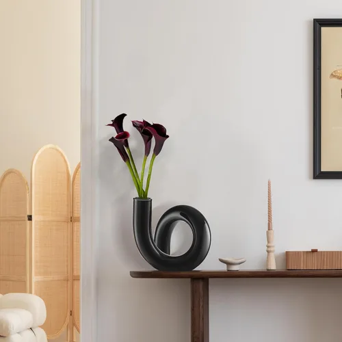 Miniatura 6 de Joeyan Jarrón pequeño de cristal negro hecho a mano, florero decorativo geométrico de cristal para centros de mesa modernos del hogar, sala