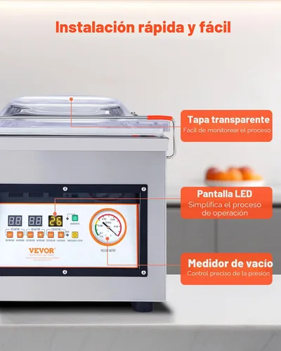 Miniatura 6 de VEVOR Sellador al vacío de cámara, potencia de sellado de 320 W, máquina de envasado al vacío para alimentos húmedos, carnes, adobos y más