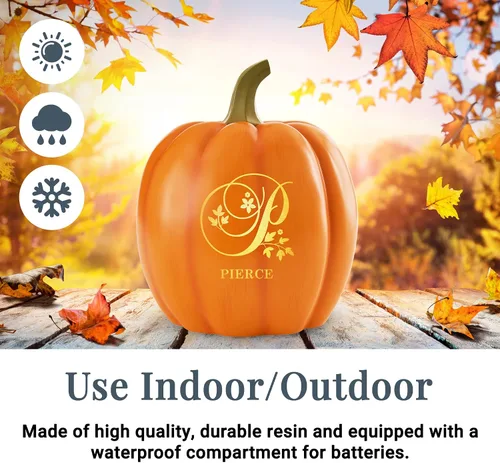 Miniatura 6 de Let's Make Memories - Lámpara de calabaza con nombre - Adorno de otoño - Calabaza luminosa de uso interior/exterior - Nombre e iniciales