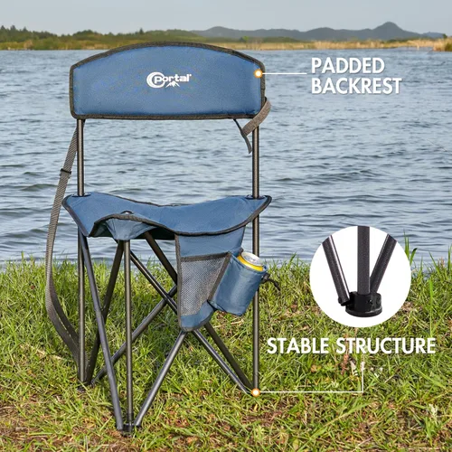 Miniatura 7 de PORTAL Taburete trípode plegable rápido extra grande con respaldo silla de camping de pesca con correa de transporte Azul