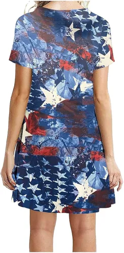 Miniatura 6 de Ceboyel Vestidos patrióticos para mujer 2023 con estampado de estrellas y rayas, manga corta, vestido de camiseta para el 4 de julio, vestidos
