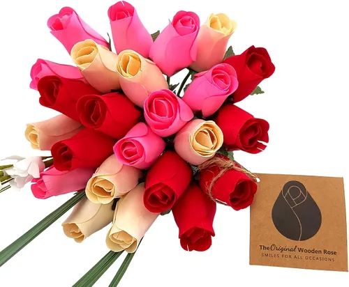Miniatura 14 de Ramos originales de rosas de madera en 1, 2, o 3 docenas, Madera de abedul, Todo rojo, 1 Docena