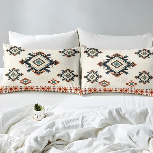 Miniatura 4 de Manfei Sábana bajera ajustable geométrica étnica tamaño individual, juego de ropa de cama de estilo indio americano, 2 piezas para niños y niñas