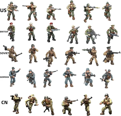 Miniatura 6 de MEIEST 6 piezas de mini figuras de acción militar de soldado de la Segunda Guerra Mundial, juguetes de bloque de construcción modelo ejército