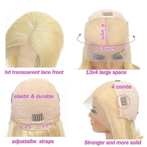 Miniatura 3 de UTIDE Peluca Bob Rubia 613 de Cabello Humano Pelucas Cortas de Cabello Humano 8 Pulgadas Peluca Frontal de Encaje 613 Cabello Humano Pre Arrancado