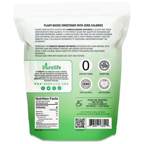 Miniatura 2 de Durelife Edulcorante de eritritol orgánico USDA, sin OMG verificado, certificado Keto, sin sabor residual, Kosher, alternativa de azúcar a base