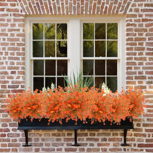 Miniatura 9 de Uieke 24 flores artificiales de otoño para exteriores, resistentes a los rayos UV, plantas de otoño sintéticas, arbustos que no se decoloran, Naranja