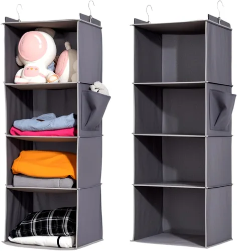 Miniatura 10 de 2 Packs Hanging Closet Organizer, 4-Shelf Closet Organizers and Storage with Side Pockets, Collapsible Hanging Shelves for Closet & RV & College