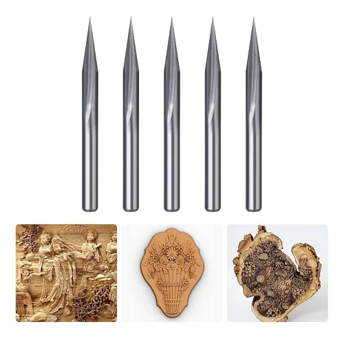 HUHAO Brocas rectas para enrutador recto, brocas de grabado en V de 20 grados, vástago de 1/8, 2 flautas, puntas de 0.004 in, brocas de herramienta