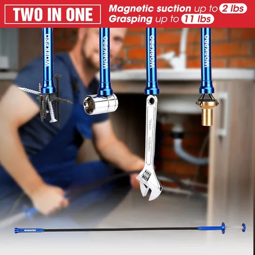 Miniatura 6 de WORKPRO Kit de 4 herramientas telescópicas de recogida magnética, incluye espejo de inspección telescópico, 2 herramientas magnéticas de recogida