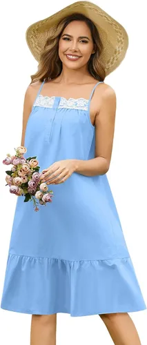 Miniatura 12 de YOZLY - Camisones de algodón sin mangas para mujer, camisón de tanque de noche con bolsillos