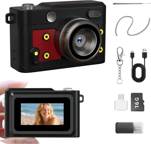 Miniatura 11 de Mini cámara retro con llavero – Cámara digital pequeña FHD de 1080P con lente de 2 MP, pantalla de 0.96 pulgadas y adaptador OTG con tarjeta de 16