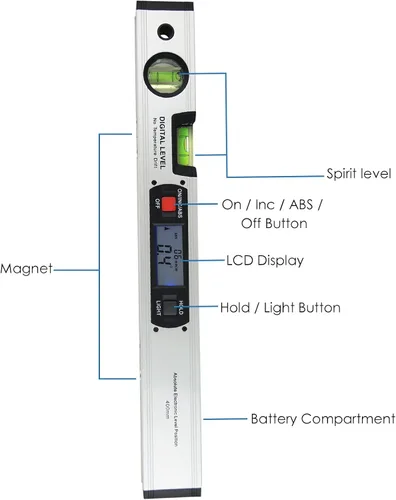 Miniatura 4 de Medidor de ángulo de nivel de alcohol Imán vertical Inclinómetro de 360°, nivel de espíritu, herramienta de regla digital para manitas, medición
