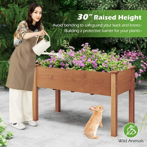 Miniatura 7 de Giantex Cama de jardín elevada, maceta elevada de madera con forro protector y orificio de drenaje, maceta elevada para plantar verduras, flores