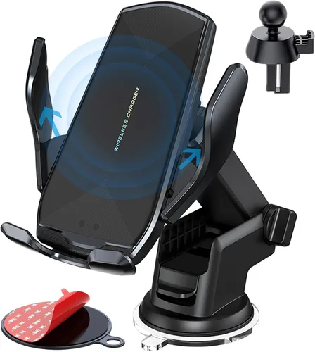 Soporte inalámbrico para cargador de automóvil, 15 W Qi de carga rápida con sujeción automática para teléfono celular, soporte para automóvil,