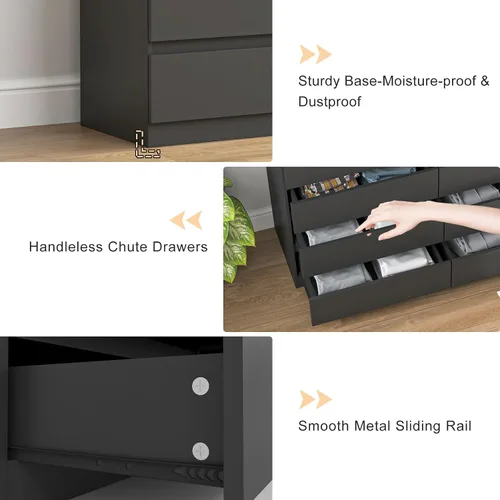 Miniatura 6 de Vibe & Dine Cómoda doble de 8 cajones, cómoda de madera moderna con amplio almacenamiento para armario, dormitorio, sala de estar, color negro