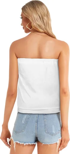 Miniatura 6 de CHICGAL Blusa de tubo para mujer, estilo casual, sin tirantes, sin tirantes, con hombros descubiertos