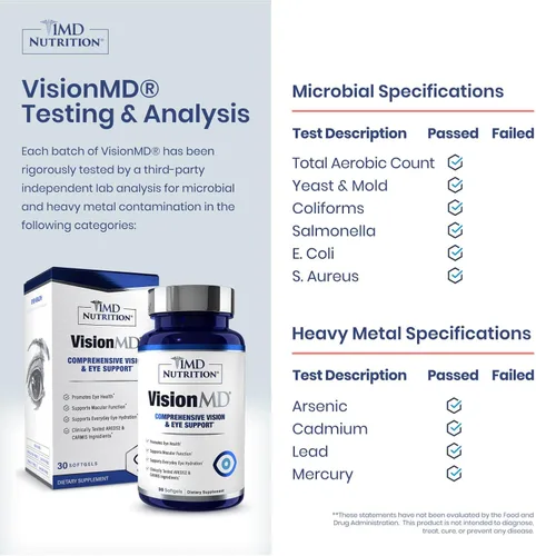 Miniatura 3 de 1MD Nutrition VisionMD - Vitamina para ojos CARMIS - Suplemento ocular para adultos - con OptiLut luteína y zeaxantina - Apoya el cuidado