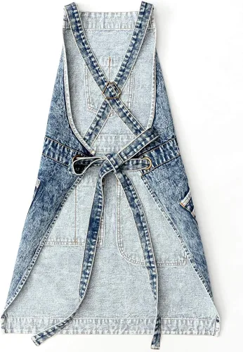 Miniatura 3 de Jeanerlor - Delantales de trabajo de mezclilla con bolsillos para mujeres y hombres, correas cruzadas y ajustables de S a XXXL, Azul mezclilla Azul