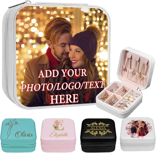 Joyero de viaje personalizado para mujer, foto personalizada, nombre, logotipo, joyero, regalo de dama de honor, boda, cumpleaños