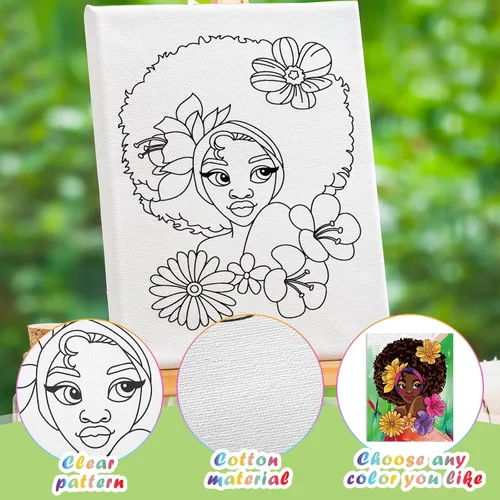 Miniatura 3 de Chuangdi 10 lienzos predibujados Afro Queen para pintar pintura preimpresa y suministros de fiesta de 8 x 10 pulgadas, kit de pintura de tablero