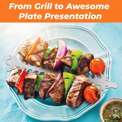 Miniatura 6 de Proud Grill Slide & Serve BBQ - Juego de 2 brochetas reutilizables de acero inoxidable Ideal para asar shish Kabobs Uso para carne de res
